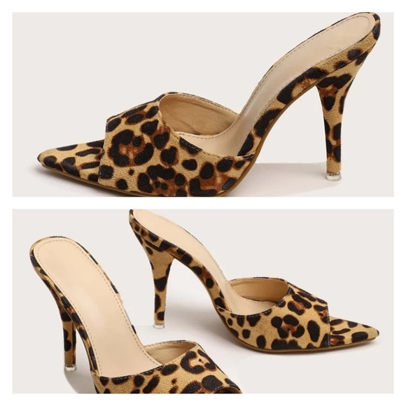 Leopard Print Trendy Minimalist Stiletto Heeled Mule Sandels (NWOT) - Picture 11 of 13